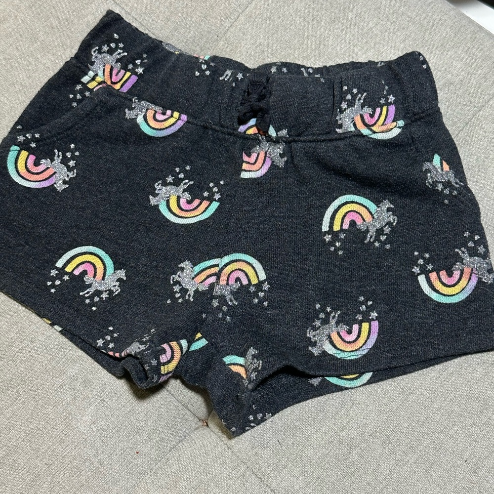 Black Shorts with Rainbow and Unicorn Print